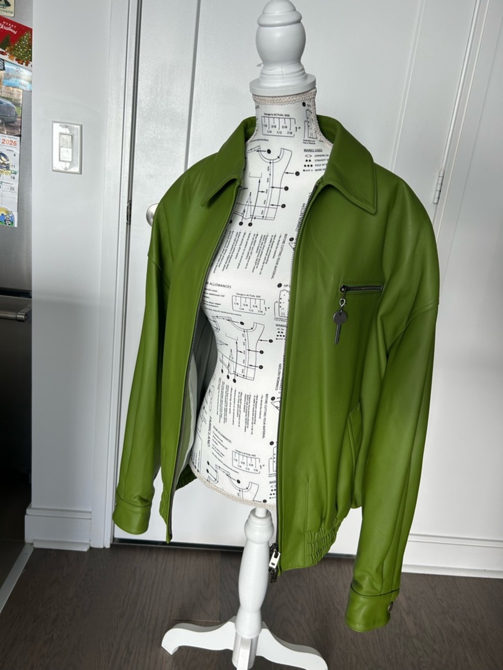 Green Leather Unisex Bomber